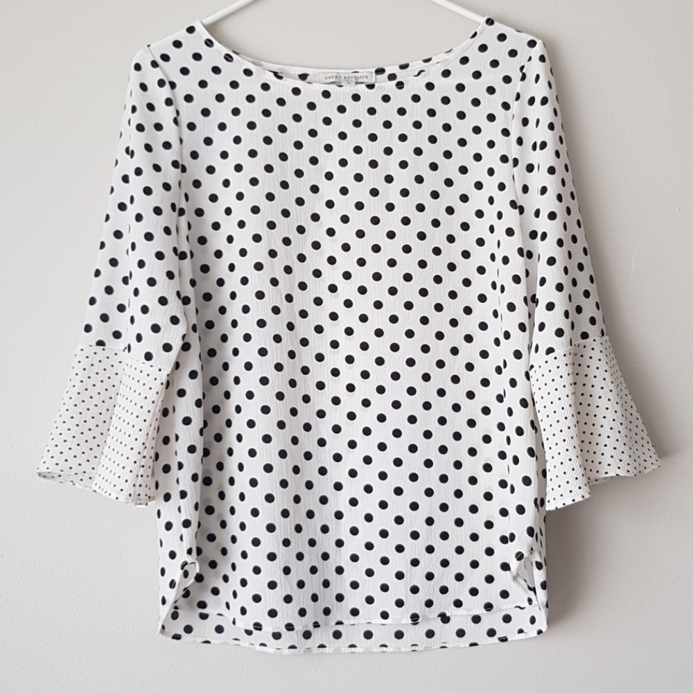 Green Envelope Polka Dot Bell Sleeve Blouse Size M